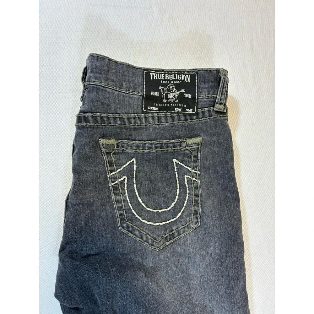 True Religion Ricky Relaxed Straight Jeans Men's‎ 38 Gray Big T Stitch Denim